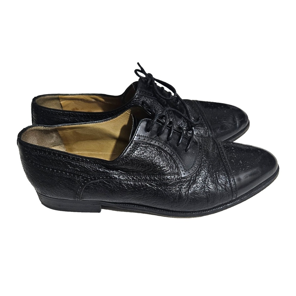 Moreschi Adriano Black Ostrich Leg Leather Cap Toe Oxford Dress Shoes Men's 11